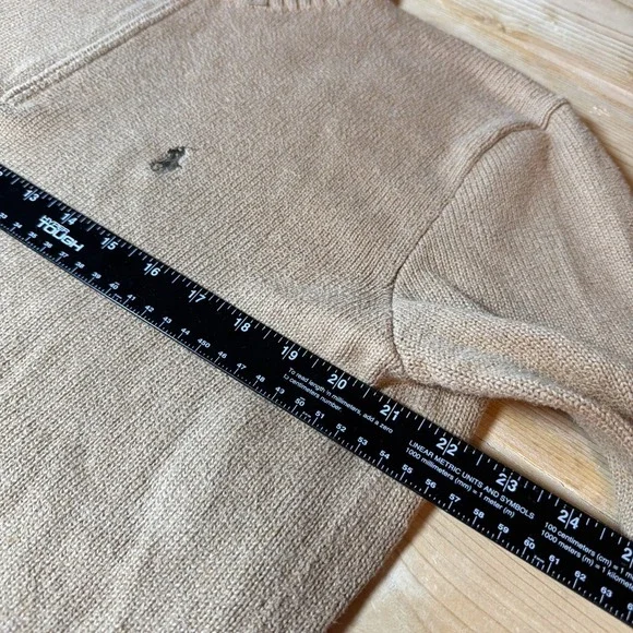 Polo Ralph Lauren Sweater Knit 1/4 Zip Camel Khaki Cotton Mens M Brown Pony Vtg